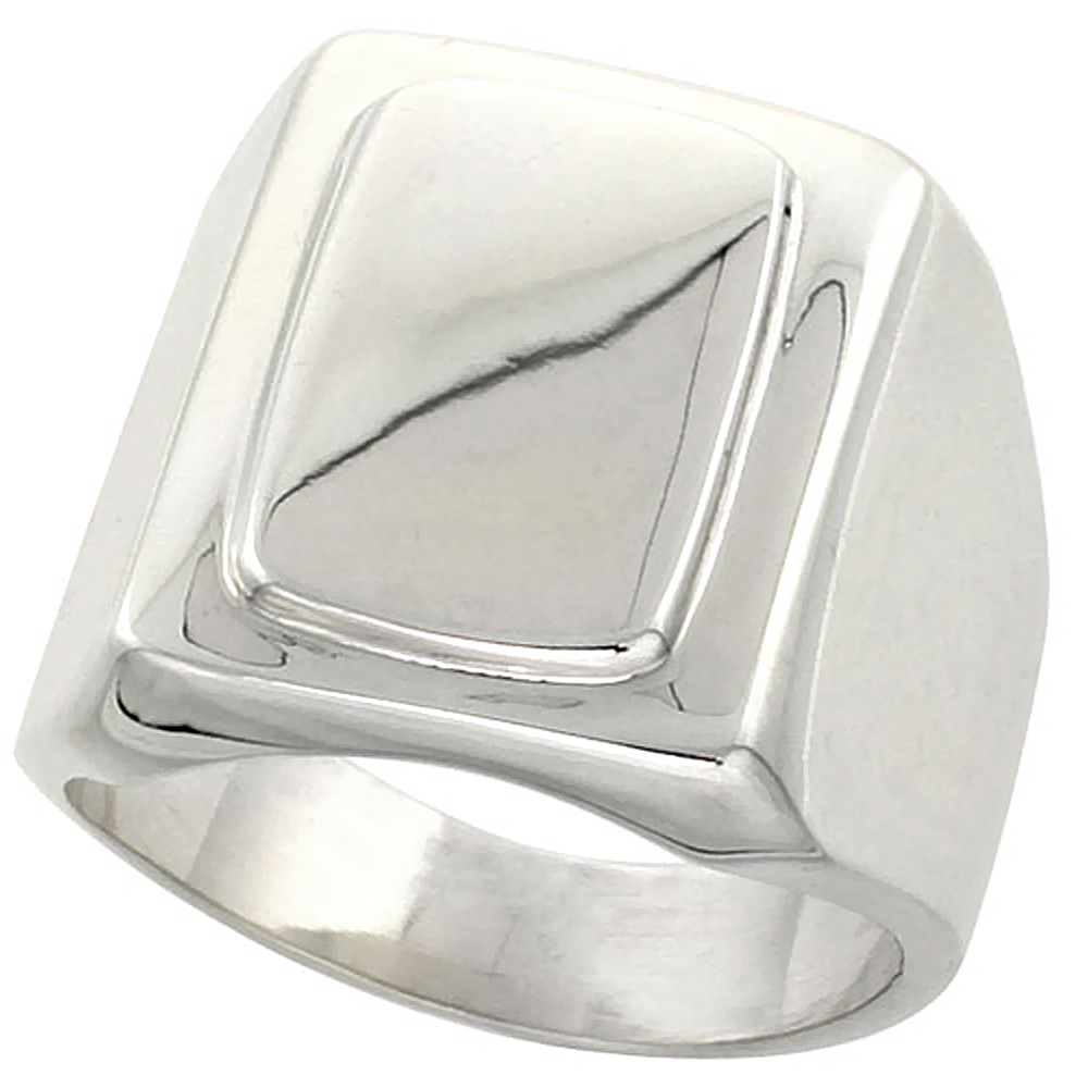 STERLING SILVER LARGE RECTANGULAR SIGNET RING FOR MEN SOLID BACK HANDMADE 5/8 INCH SIZES 9 - 13