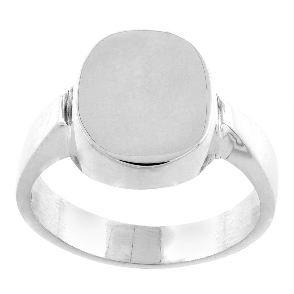 STERLING SILVER SMALL OVAL SIGNET RING FOR MEN STEPPED SHANK SOLID BACK HANDMADE HANDMADE.5 INCH SIZES 9-13