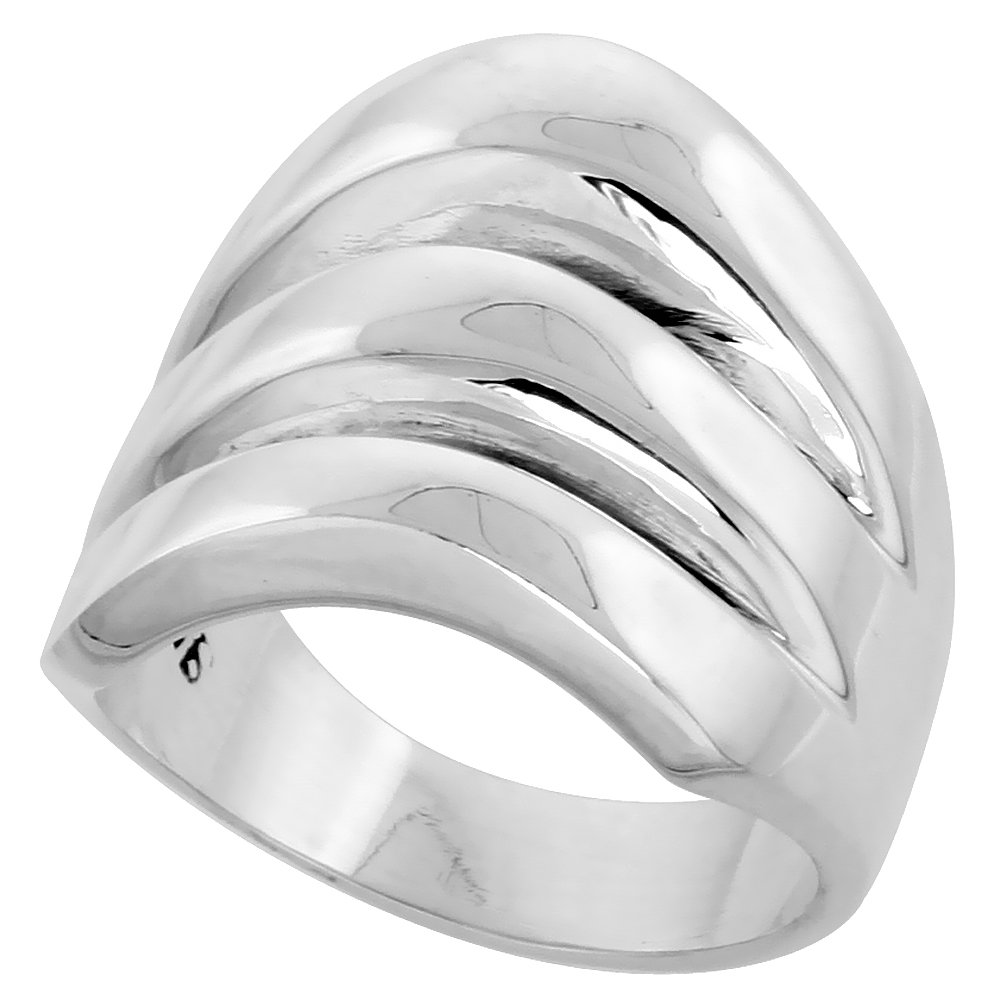 STERLING SILVER TRIPLE DOME RING FOR WOMEN HIGH POLISHED FINISH 3/4 INCH WIDE