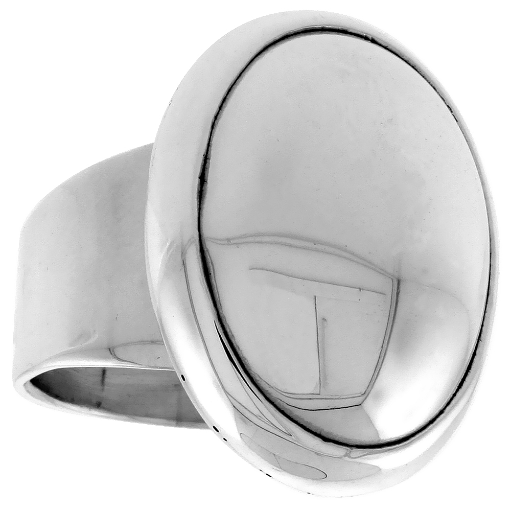 STERLING SILVER LARGE DOMED OVAL SIGNET RING FOR WOMEN 1 INCH WIDE