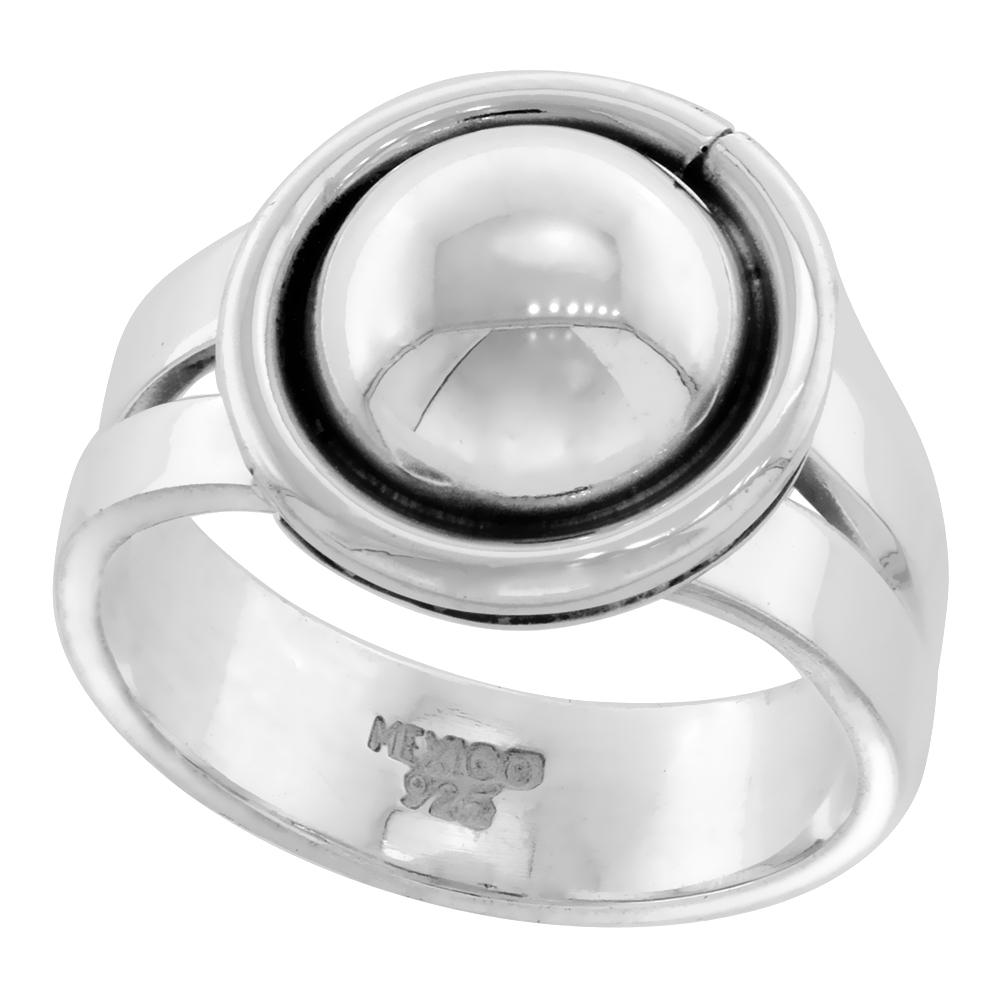 STERLING SILVER DOME IN CIRCLE DOUGHNUT RING FOR WOMEN SPLIT SHANK 9/16 INCH WIDE