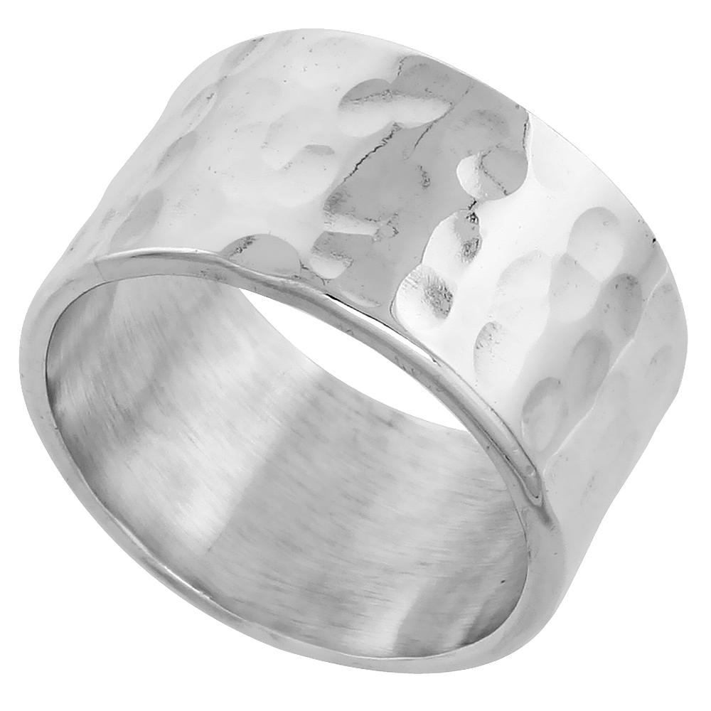 STERLING SILVER 11MM PIPE CUT HAMMERED WEDDING RING HIS AND HERS HANDMADE 1/2 INCH WIDE