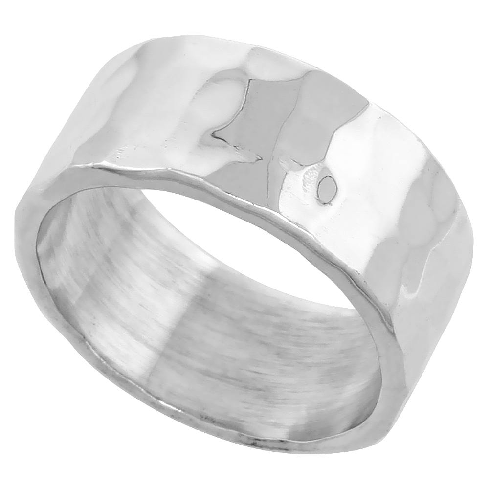 STERLING SILVER 8MM PIPE CUT HAMMERED WEDDING RING HIS AND HERS HANDMADE 5/16 INCH WIDE