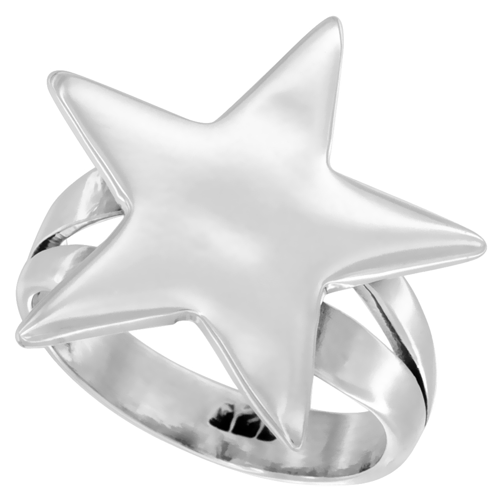 LARGE STERLING SILVER STAR RING FOR WOMEN CHUNKY 3/4 INCH WIDE