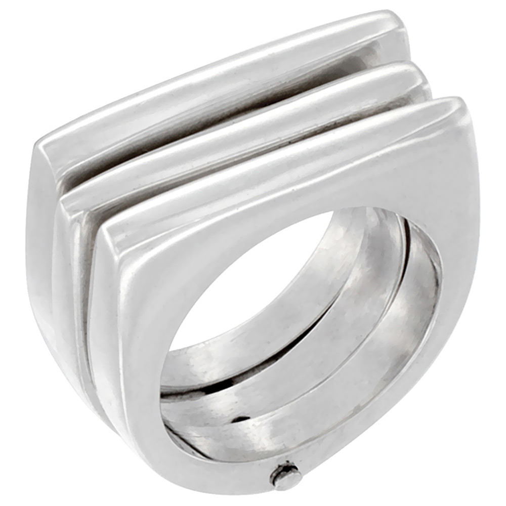 STERLING SILVER STACKED RING 3-PIECE HIGH POLISH HANDMADE 7/16 INCH WIDE SIZES 6 - 9