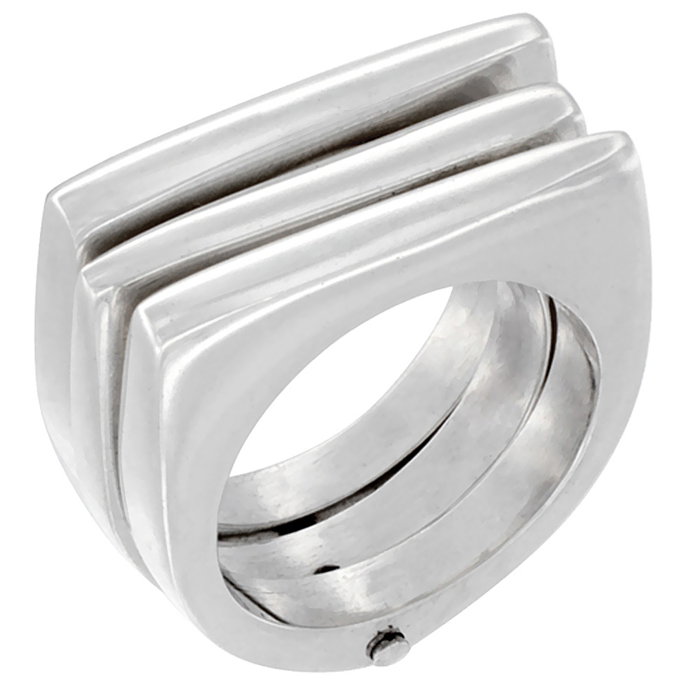 Sterling Silver Stacked Ring 3-Piece High polish Handmade 7/16 inch wide, sizes 6 - 9