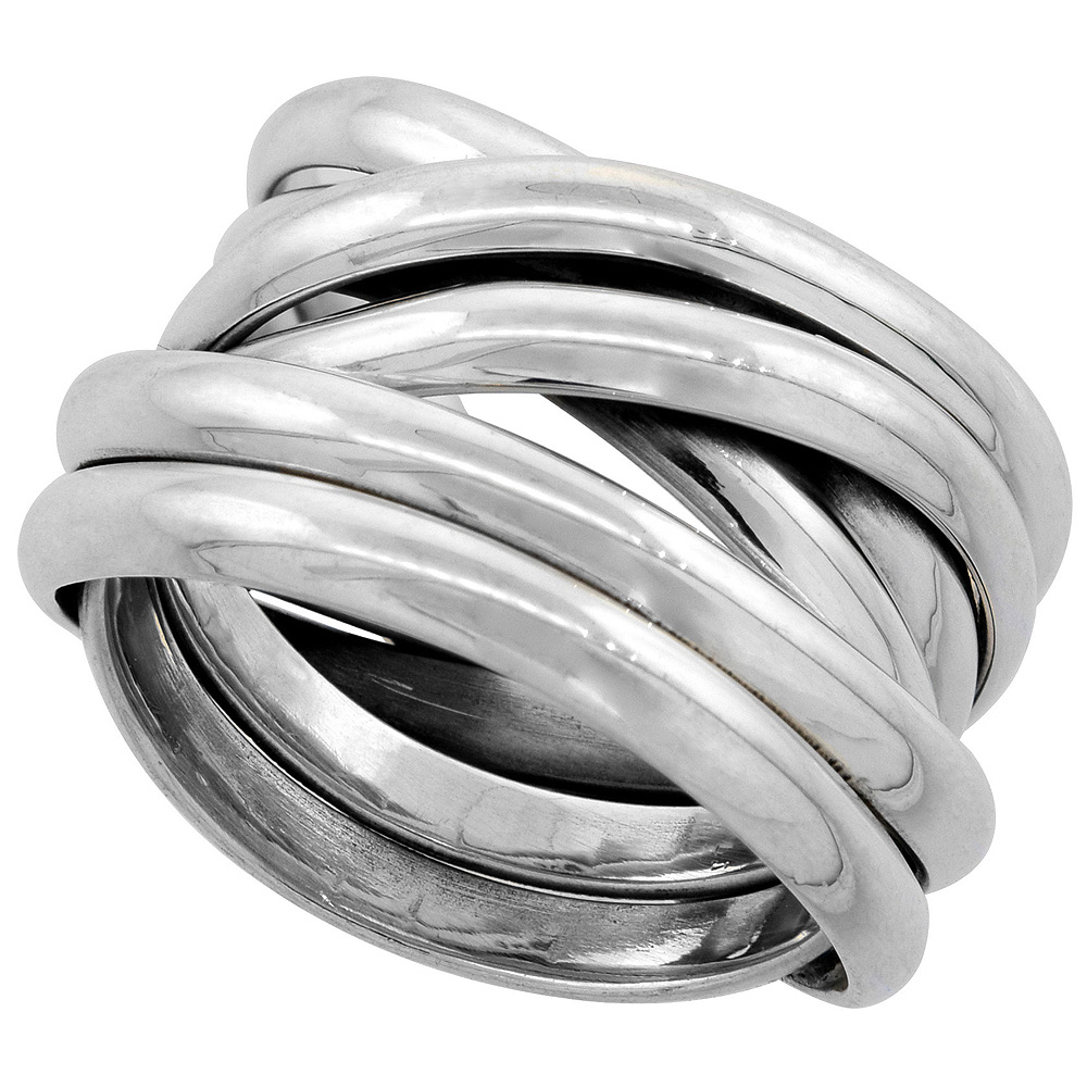 STERLING SILVER MULTI LAYER WIRE RING FOR WOMEN 1/2 INCH WIDE SIZES 6 - 10