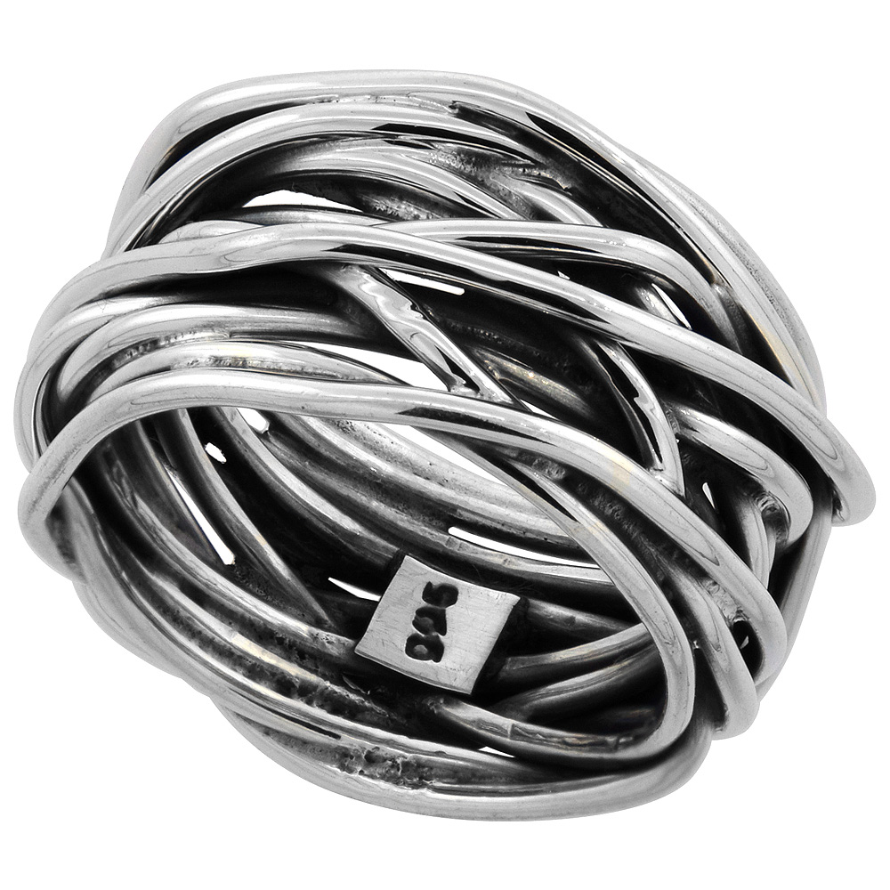 Sterling Silver Wrapped Wire Ring 12mm wide, sizes 6 - 10