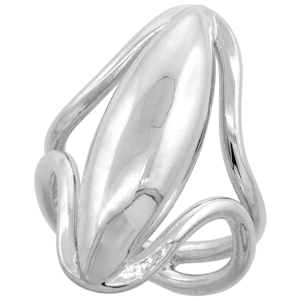 STERLING SILVER LONG NAVETTE RING FOR WOMEN SPLIT SHANK 1 3/16 INCH SIZES 6 - 10