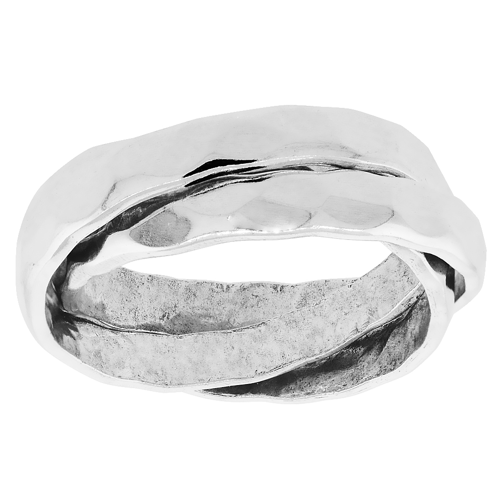 Sterling Silver Rolling Ring Handmade Hammered , sizes 7 - 12