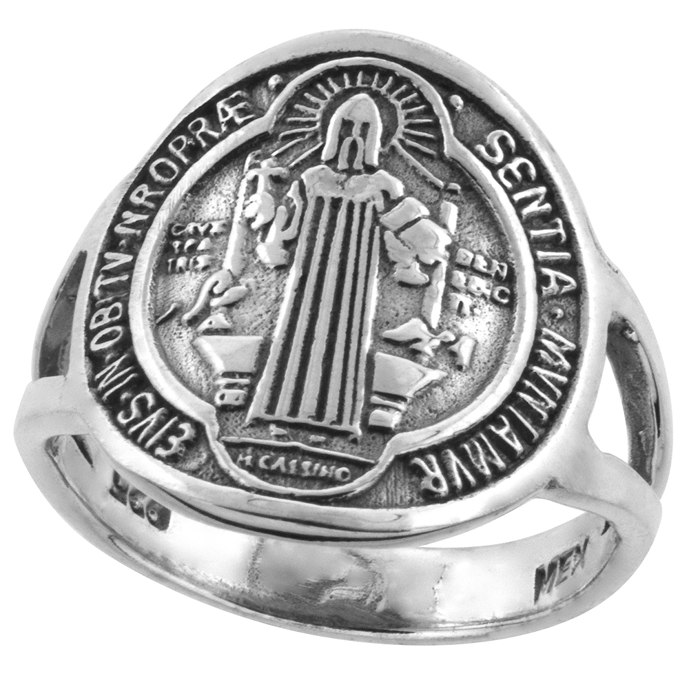Sterling Silver Saint Benedict Ring 11/16 inch wide, sizes 5 - 10