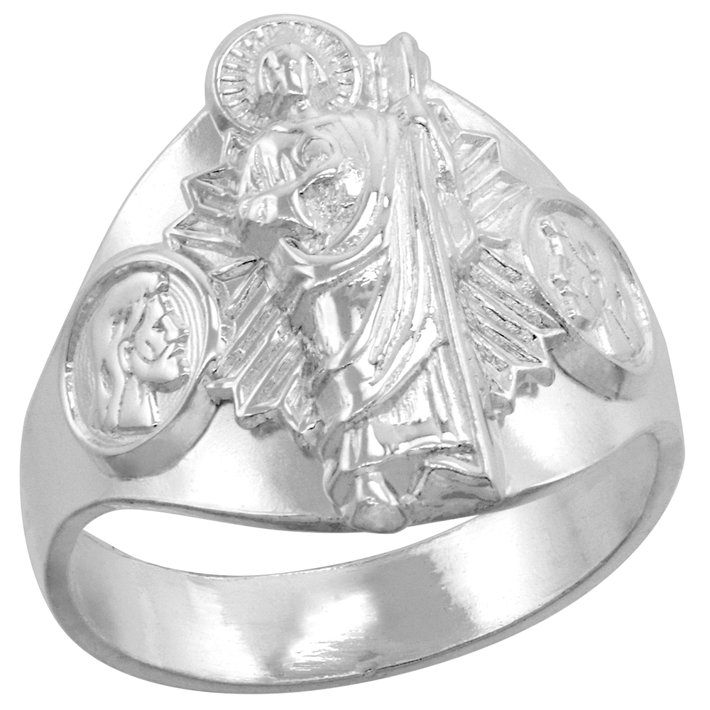 Sterling Silver Cigar Band St Jude Ring for Women 3/4 inch wide sizes 5 - 10