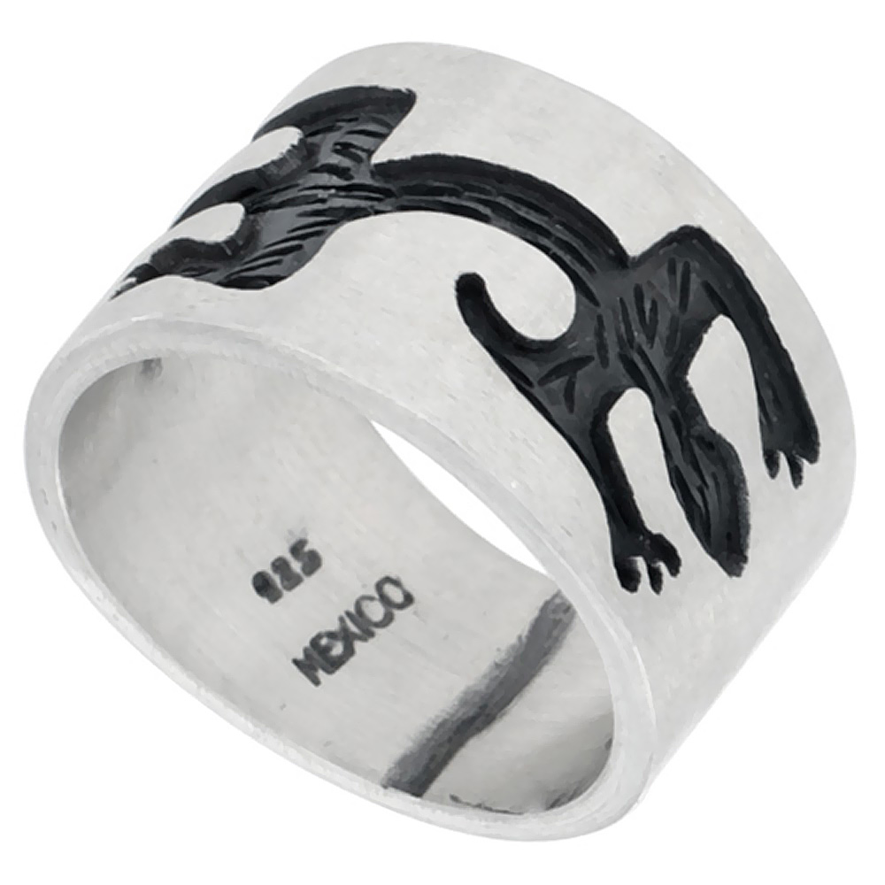 STERLING SILVER NATIVE AMERICAN RESILIENCE AND RENEWAL SYMBOL GECKO RING FOR MEN SIZES 8-13