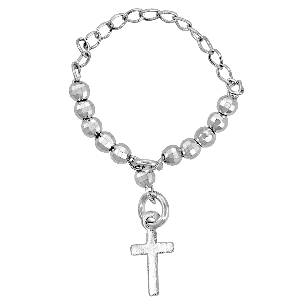 STERLING SILVER DAINTY ROSARY RING 3 MM FACETED BEADS, SIZE 5 TO 11