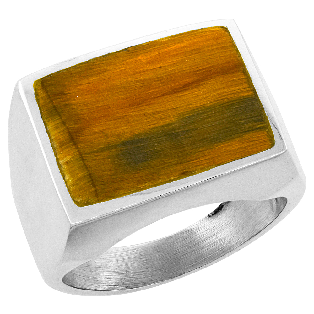 Sterling Silver Tiger Eye Ring for Men Large Square Flat Solid Back Handmade sizes 9-13