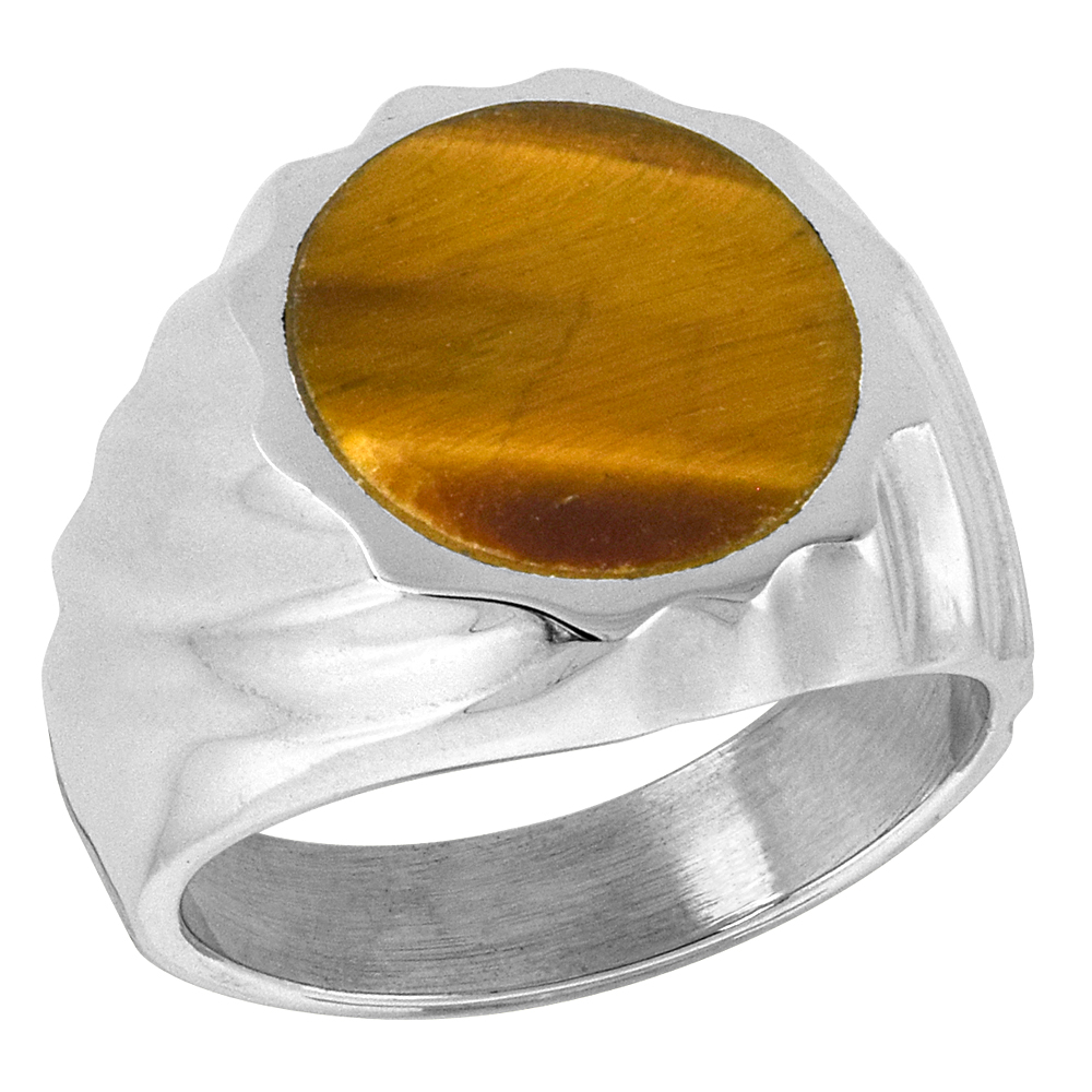Sterling Silver Tiger Eye Ring for Men Round Spiral Bezel Solid Back Handmade sizes 9-13