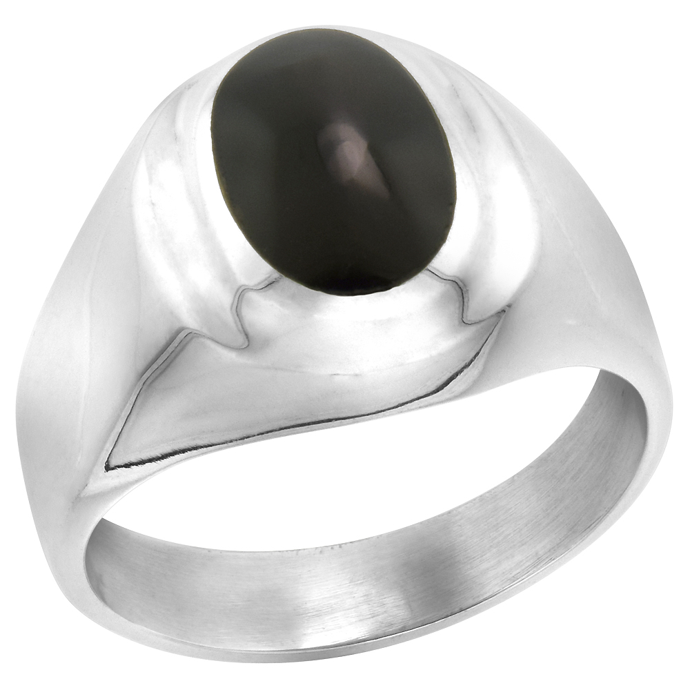 STERLING SILVER BLACK OBSIDIAN RING FOR MEN OVAL RECESSED RIM SOLID BACK HANDMADE SIZES 9 - 13