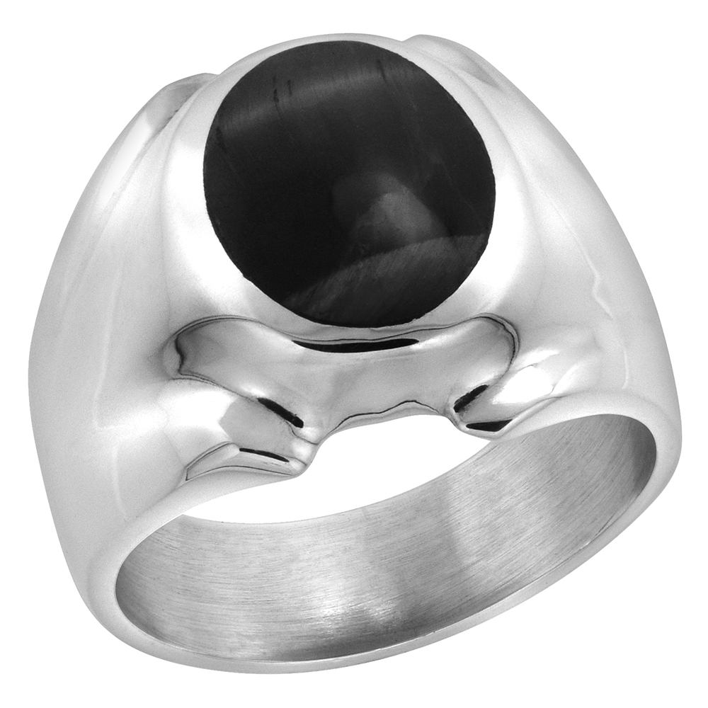 STERLING SILVER BLACK OBSIDIAN RING FOR MEN OVAL DOMED SOLID BACK HANDMADE SIZES 8 - 14