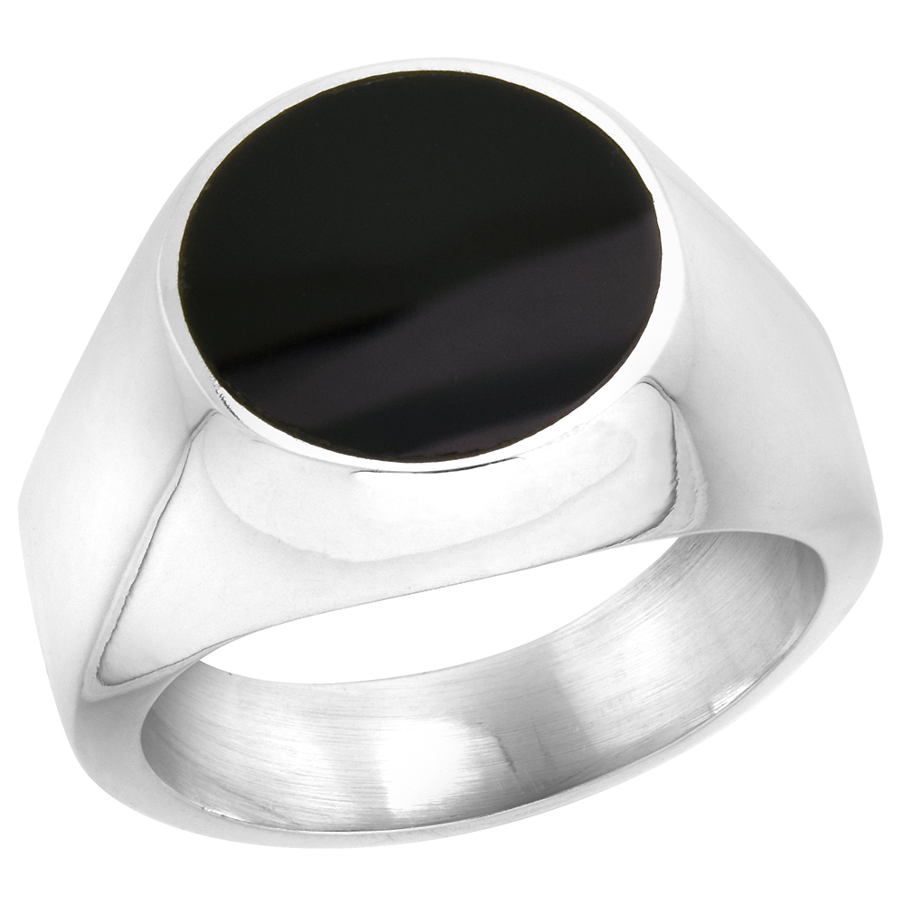 Sterling Silver Black Obsidian Ring for Men Round Flat Solid Back Handmade sizes 8 - 14