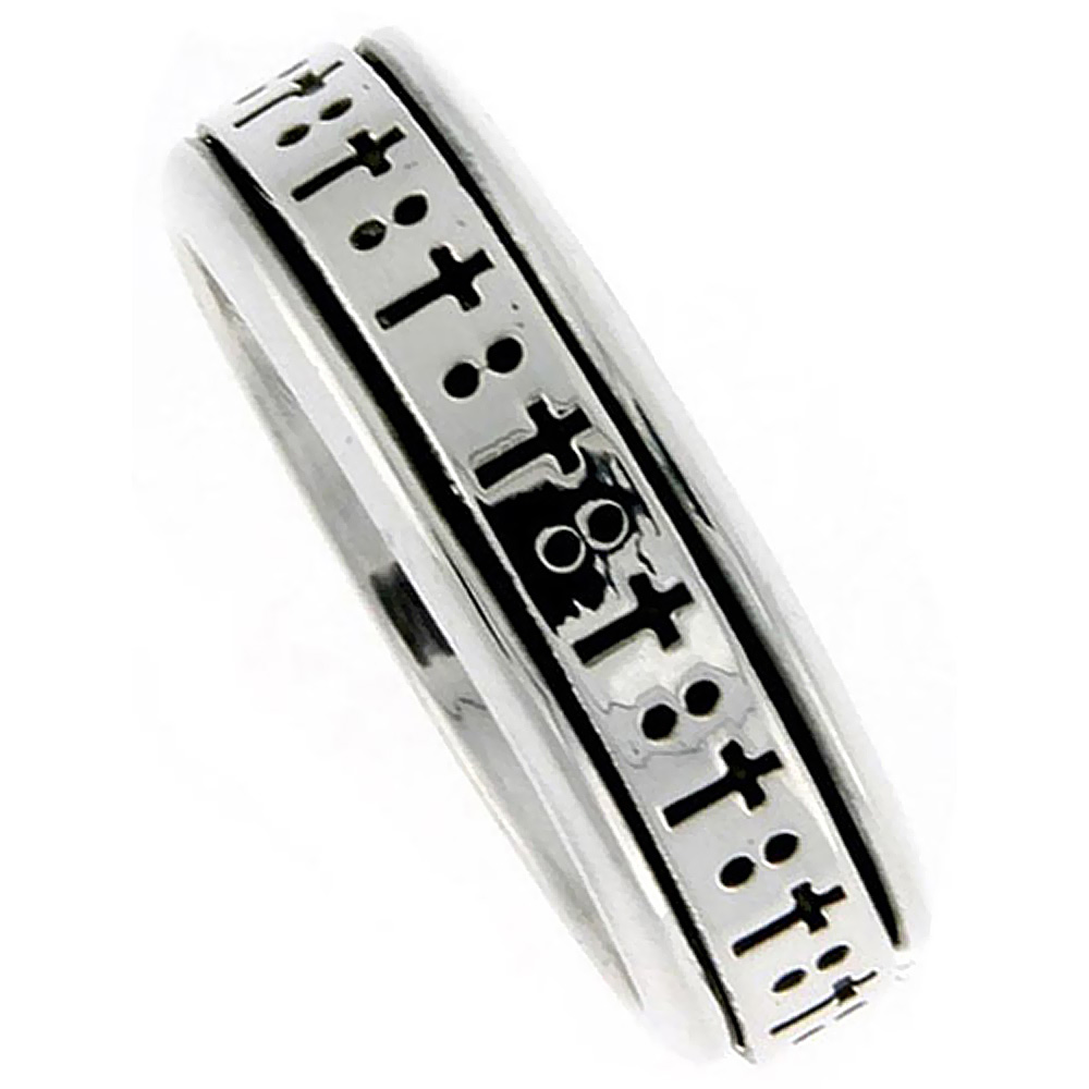 8mm Sterling Silver Mens Spinner Ring Cross Design Handmade 5/16 wide