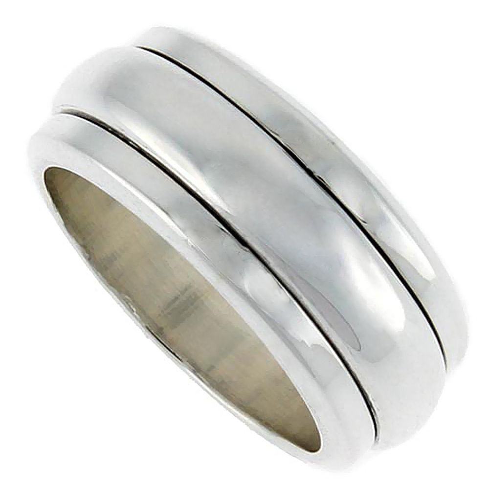 10MM STERLING SILVER MENS SPINNER RING NARROW DOMED HANDMADE 3/8 INCH WIDE