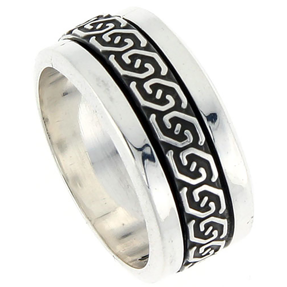 10MM STERLING SILVER MENS SPINNER RING CELTIC KNOT DESIGN HANDMADE 3/8 INCH WIDE