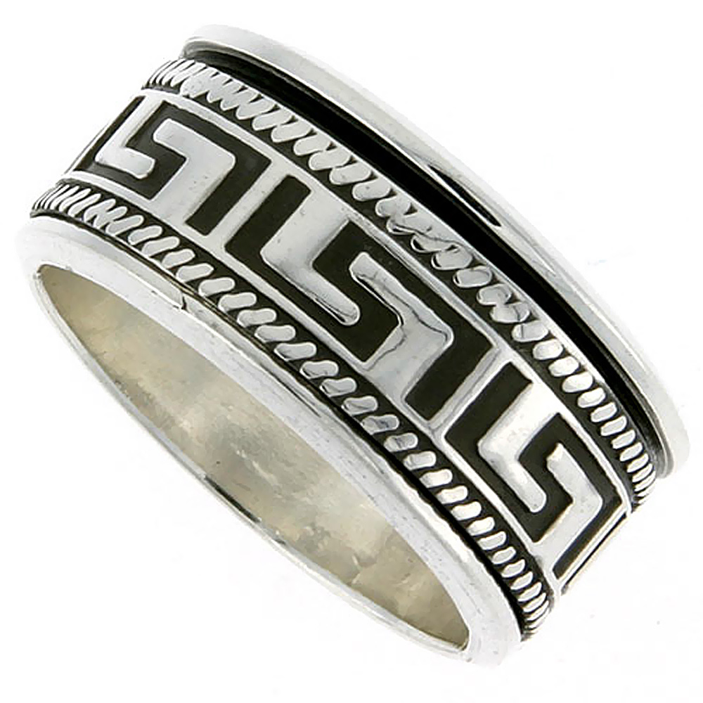 13MM STERLING SILVER MENS SPINNER RING GREEK KEY PATTERN HANDMADE 1/2 INCH WIDE