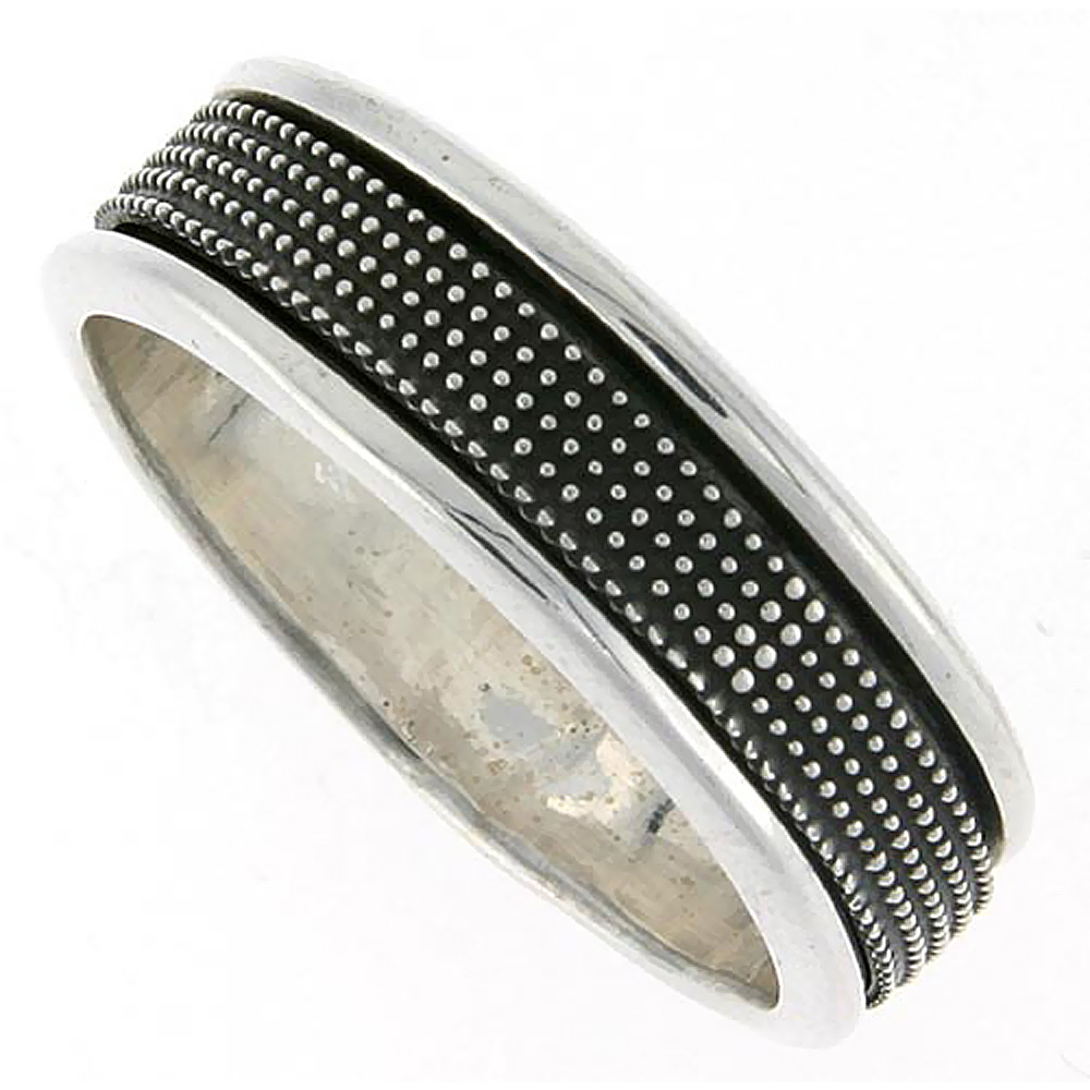 8mm Sterling Silver Mens Spinner Ring Beaded Design Handmade 5/16 wide