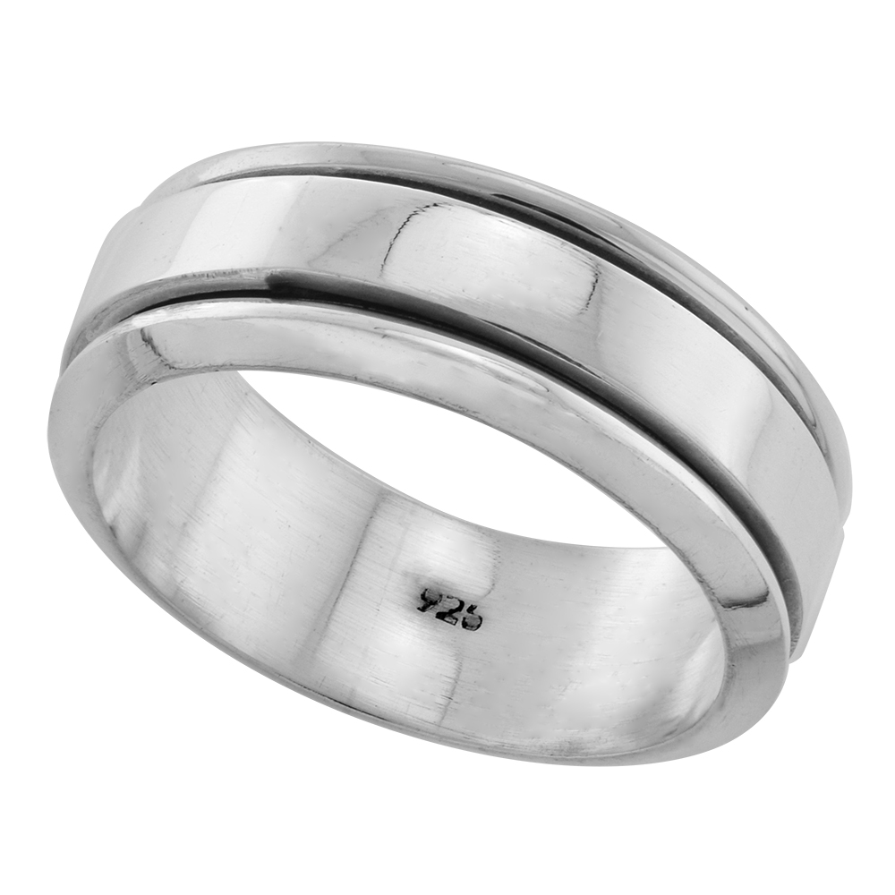 5 and 9mm Sterling Silver Womens &amp; Mens Spinner Ring Polished Flat Band Polished Handmade