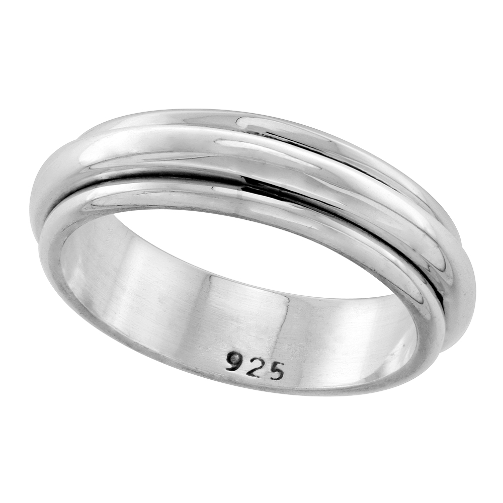 Sterling Silver Plain Domed 5mm Spinner Ring Wedding Band for Women High Polished 1/4 inch wide