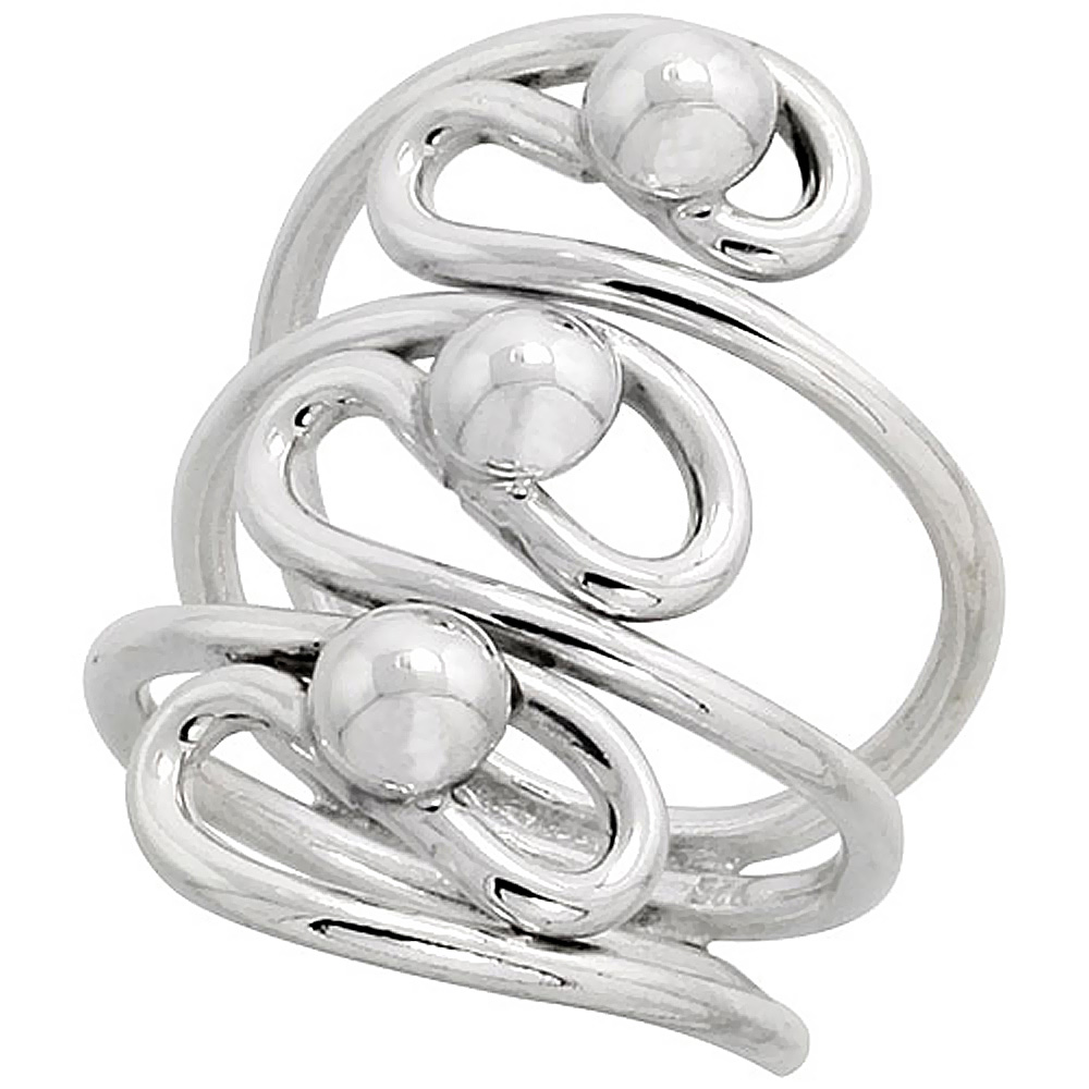 Sterling Silver Wire Wrap Ring for Women S Curves Bypass Handmade 1 1/8 inch long sizes 6 - 10