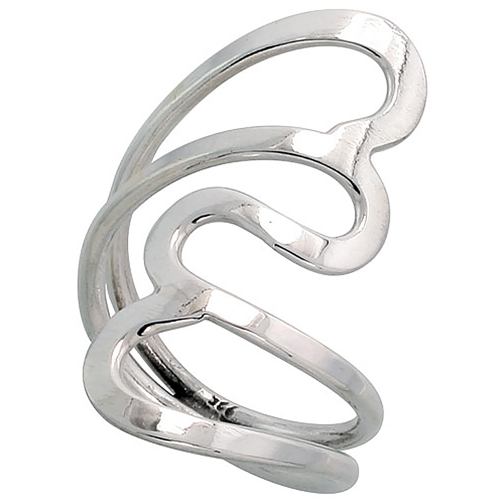 STERLING SILVER WIRE WRAP RING FOR WOMEN LONG HEARTS BYPASS HANDMADE 1 1/4 INCH LONG SIZES 6 - 10