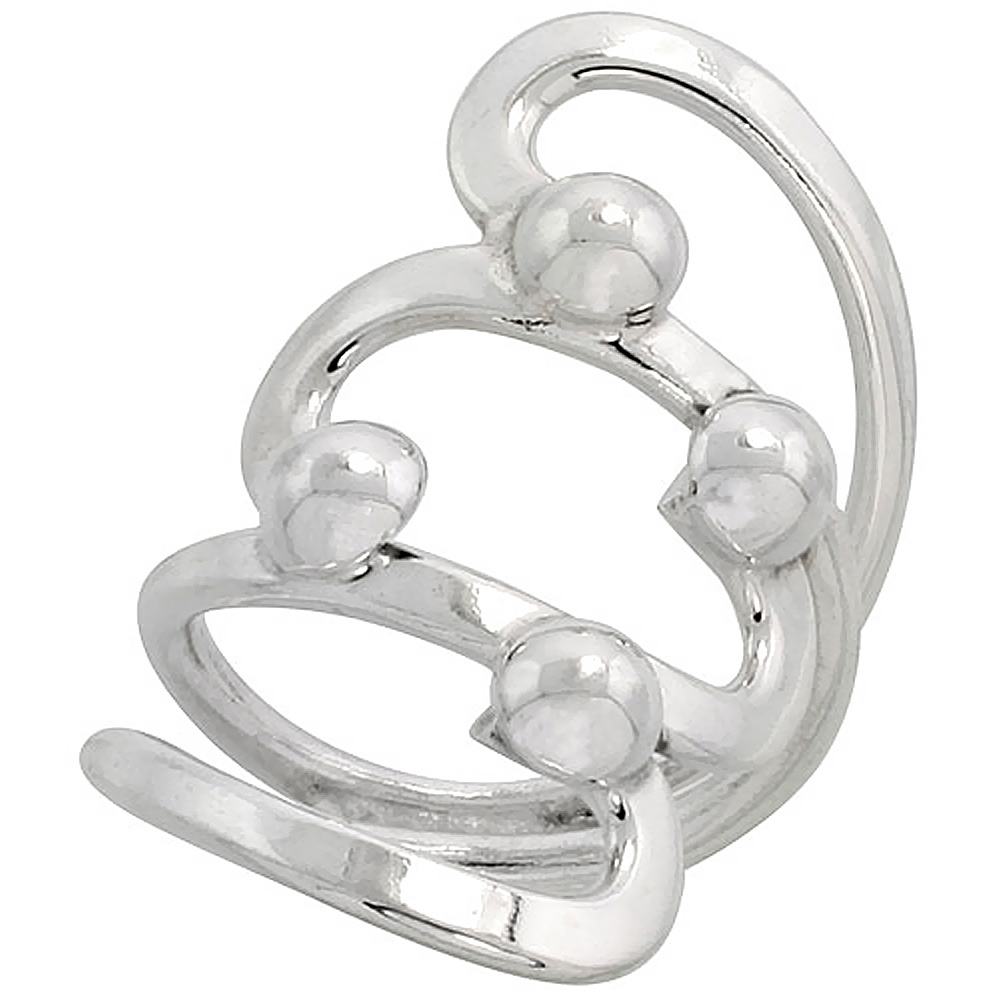 Sterling Silver Wire Wrap Ring for Women Wide Scrolls Bypass Handmade 1 3/8 inch long sizes 6 - 10