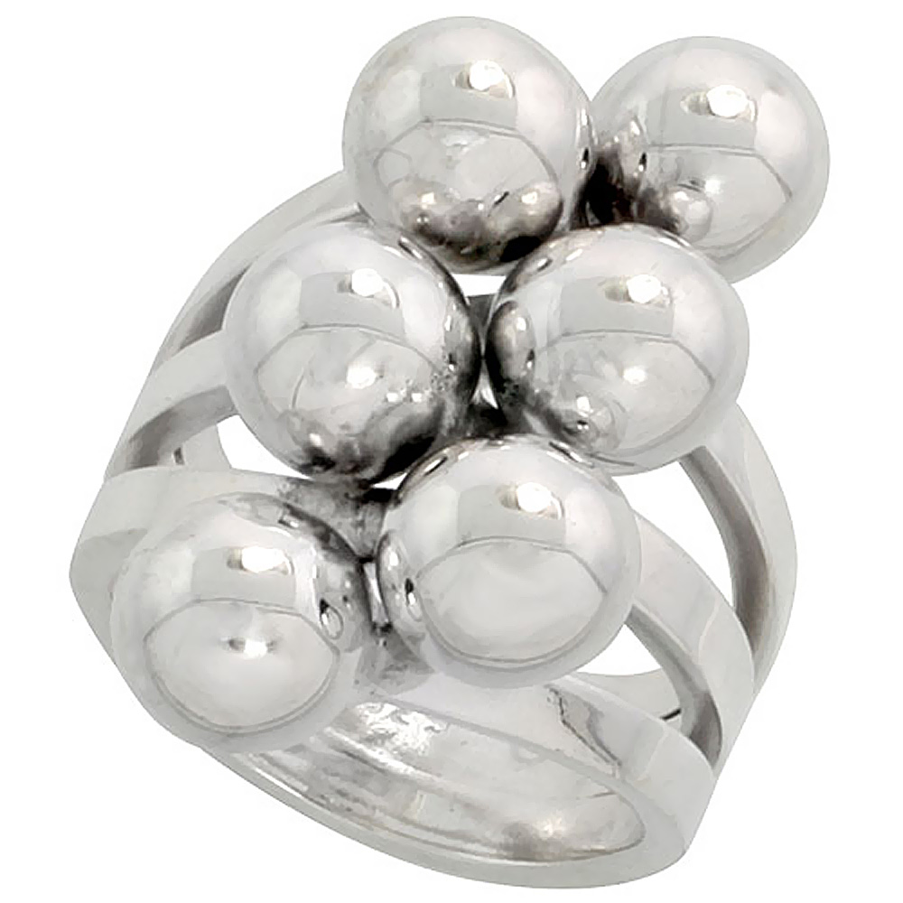 STERLING SILVER WIRE WRAP RING FOR WOMEN 6 BALLS BYPASS HANDMADE 1 INCH LONG SIZES 6 - 10