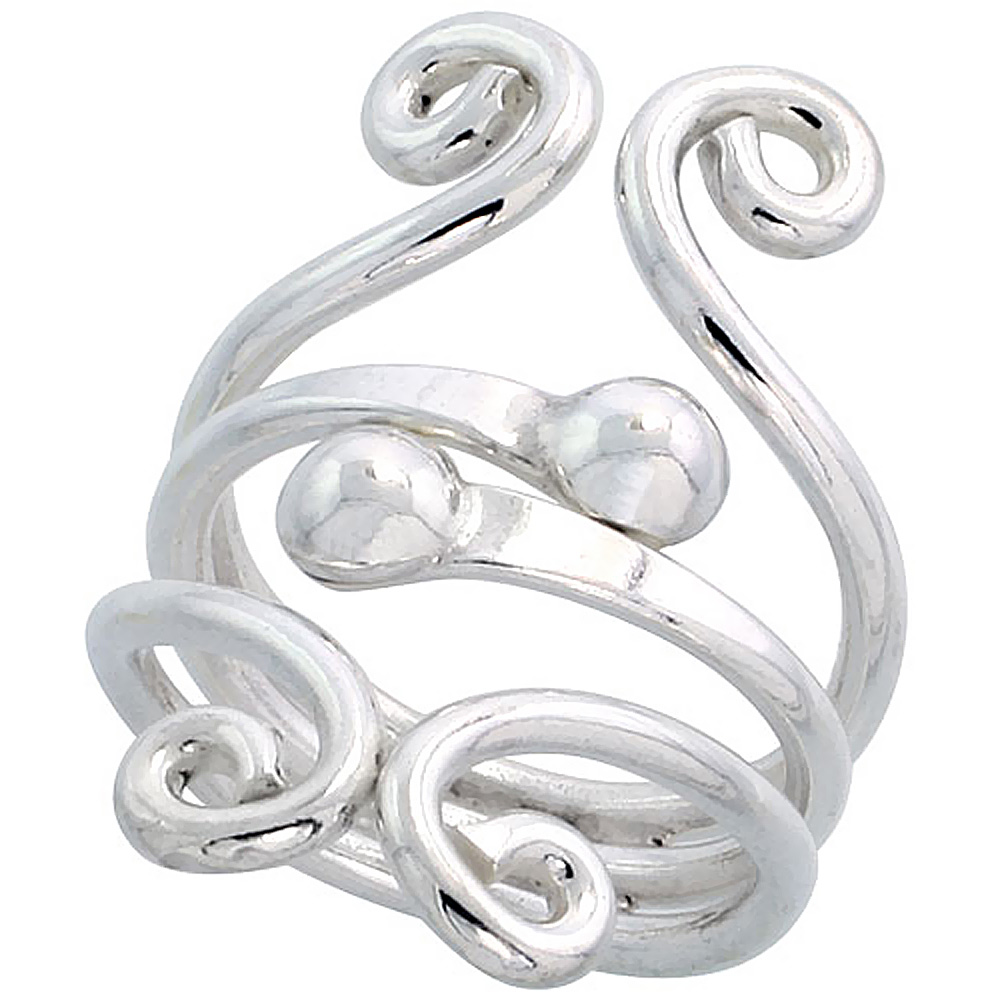 STERLING SILVER WIRE WRAP RING FOR WOMEN HARP BYPASS HANDMADE 1 1/4 INCH LONG SIZES 6 - 10