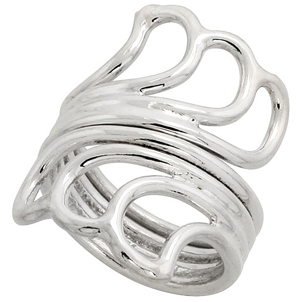 STERLING SILVER WIRE WRAP RING FOR WOMEN SHORT FAN BYPASS HANDMADE 1 1/4 INCH LONG SIZES 6 - 10