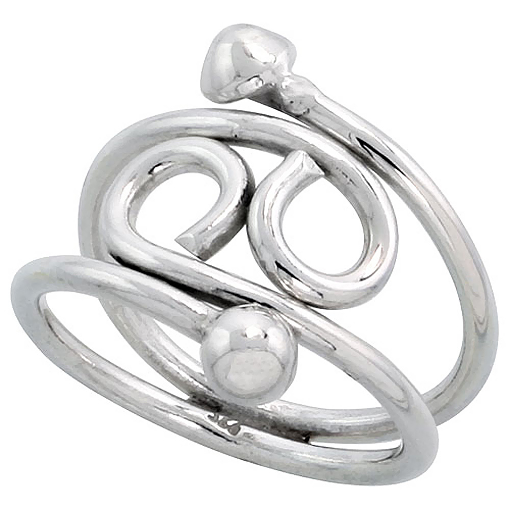 Sterling Silver Wire Wrap Ring for Women Zodiac Cancer Sign Bypass Handmade 3/4 inch long sizes 6 - 10