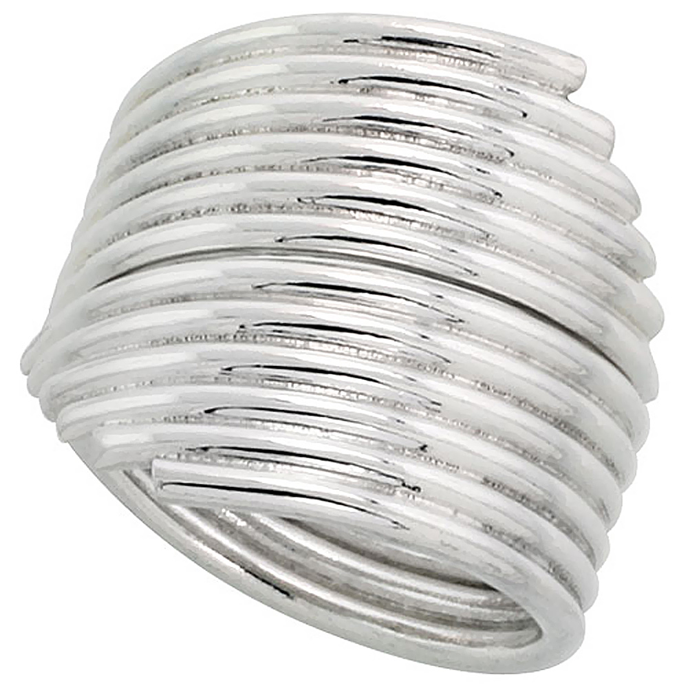 STERLING SILVER WIRE WRAP RING FOR WOMEN PIPES BYPASS HANDMADE 3/4 INCH LONG SIZES 6 - 10