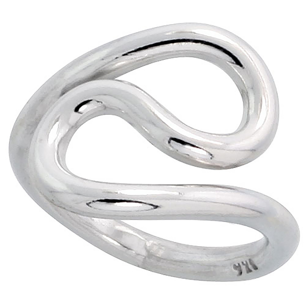 STERLING SILVER WIRE WRAP RING FOR WOMEN YIN YANG BYPASS HANDMADE 3/4 INCH LONG SIZES 6 - 10