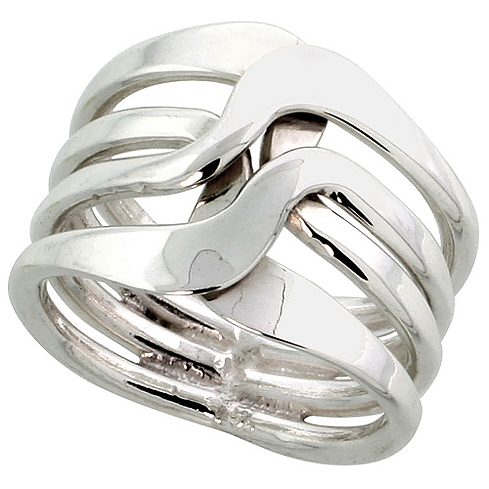 STERLING SILVER WIRE WRAP RING FOR WOMEN FLAT CROSSOVER BYPASS HANDMADE 3/4 INCH LONG SIZES 6 - 10