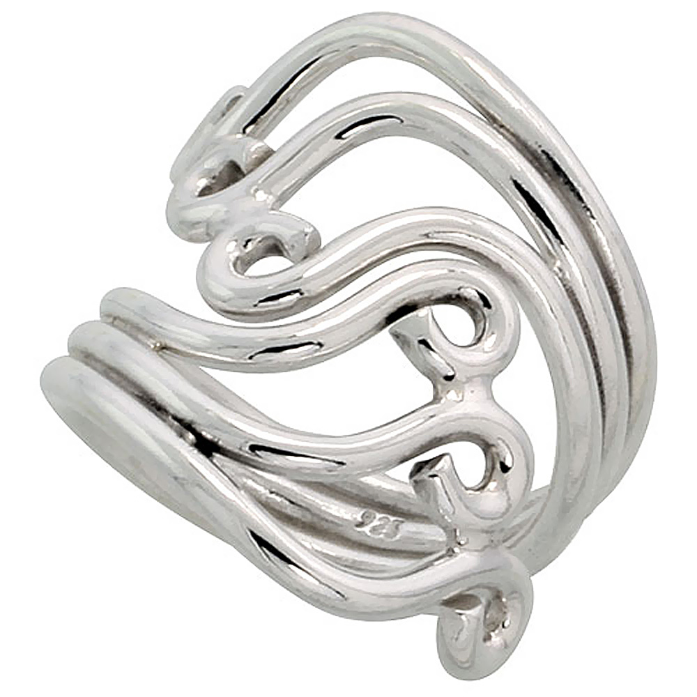 STERLING SILVER WIRE WRAP RING FOR WOMEN BENT SCROLLS BYPASS HANDMADE 1 1/8 INCH LONG SIZES 6 - 10