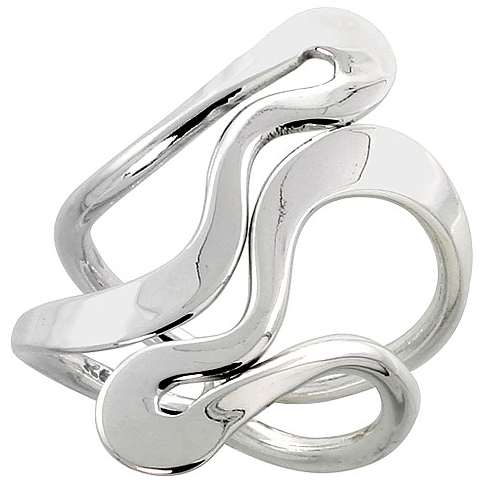 STERLING SILVER WIRE WRAP RING FOR WOMEN SURREALIST BYPASS HANDMADE 1 1/4 INCH LONG SIZES 6 - 10