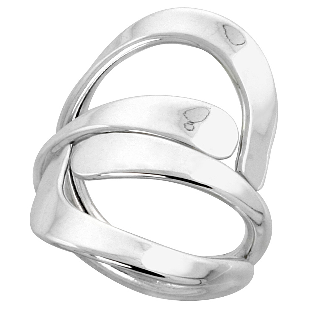 STERLING SILVER WIRE WRAP RING FOR WOMEN LOBSTER CLAW BYPASS HANDMADE 1 1/4 INCH LONG SIZES 6 - 10