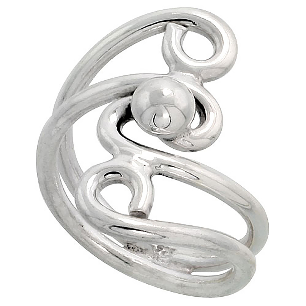 STERLING SILVER WIRE WRAP RING FOR WOMEN DOUBLE SCROLLS BYPASS HANDMADE 1 INCH LONG SIZES 6 - 10