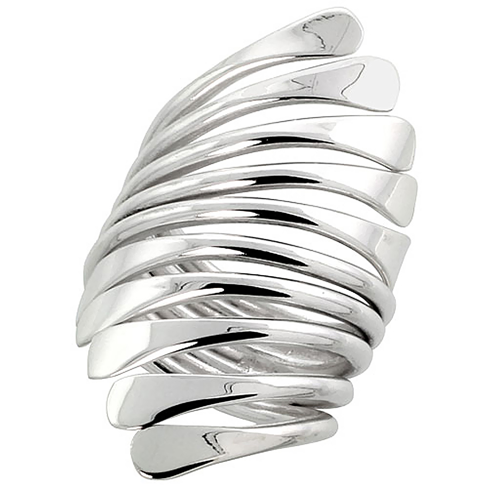 Sterling Silver Wire Wrap Ring for Women Horshoe Nails Bypass Handmade 1 3/8 inch long sizes 6 - 10