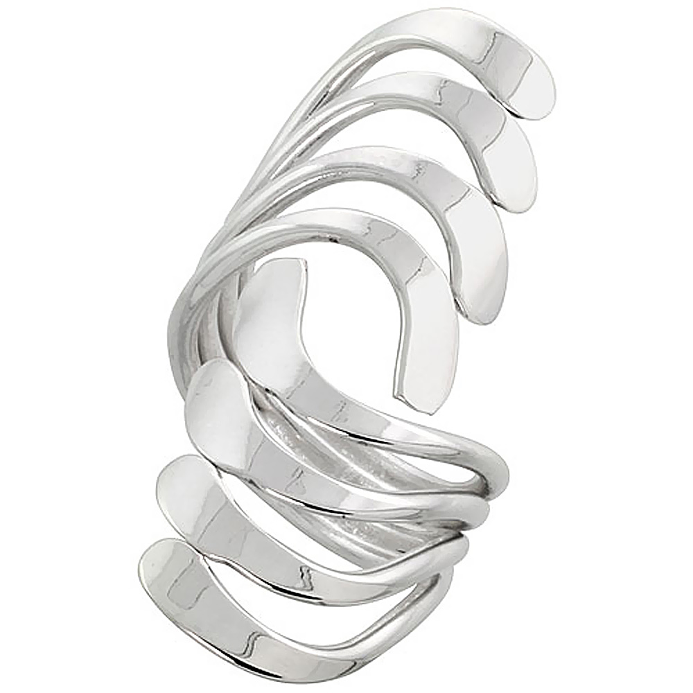 STERLING SILVER WIRE WRAP RING FOR WOMEN LONG WAVES BYPASS HANDMADE 1 1/2 INCH LONG SIZES 6 - 10