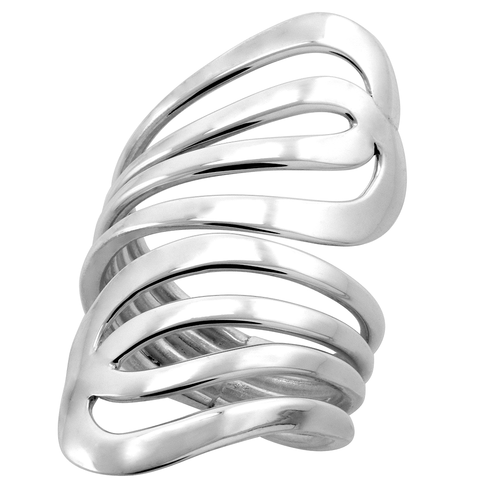 Sterling Silver Wire Wrap Ring for women Freeform Handmade 2 inch long, sizes 6 - 10