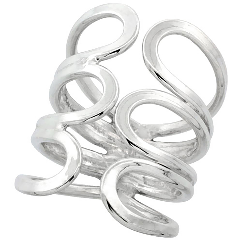 Sterling Silver Wire Wrap Ring for Women 3 loops Handmade 1 inch long, sizes 6 - 10