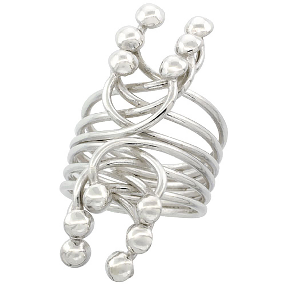 STERLING SILVER WIRE WRAP RING FOR WOMEN HORSE SHOES HANDMADE 1 1/2 INCH LONG SIZES 6 - 10