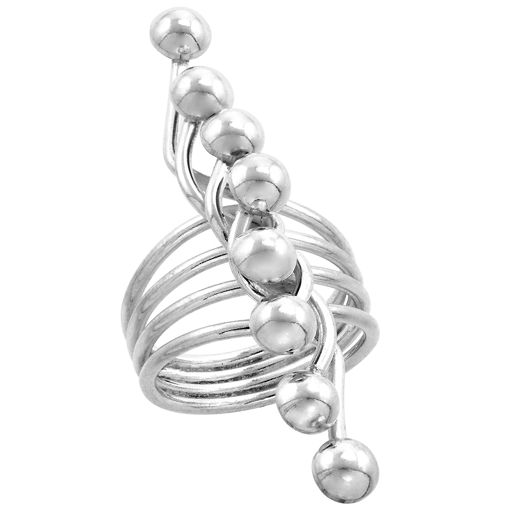 Sterling Silver Wire Wrap Ring for Women Handmade Row of Beads 1 3/4 inch long, sizes 6 - 10